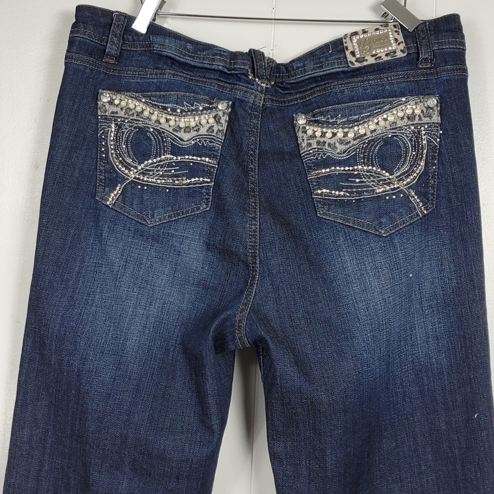 Grace in LA studded pearl embroidered rhinestone bling jeans - Picture 10 of 14